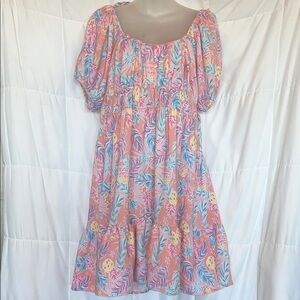 Simply Southern XL Boho Pink Pineapple Tropical Print Puff Sleeve Dress